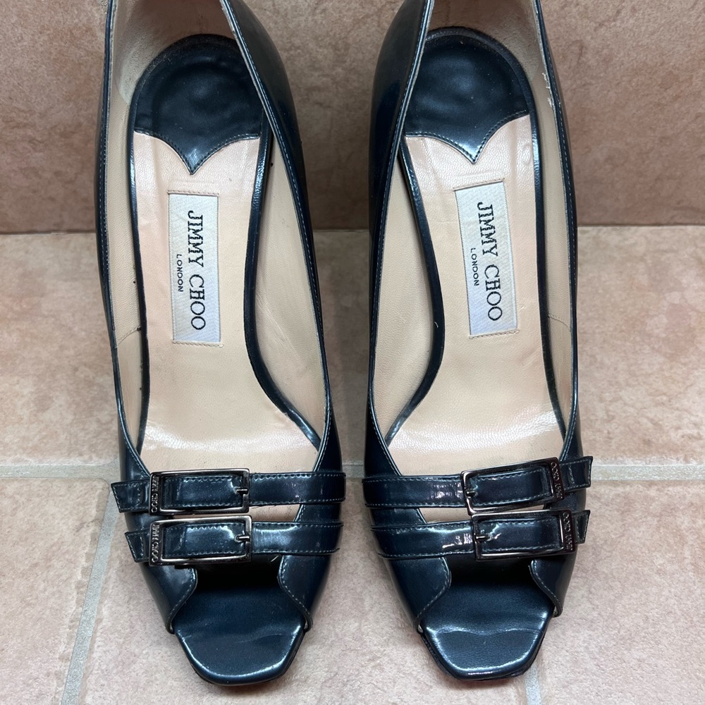 Jimmy Choo Metallic Grey Patent Leather Heels